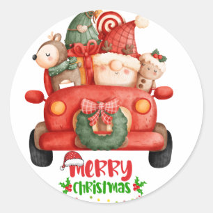 Cute Christmas Gnome Watercolor Clipart Classic Round Sticker