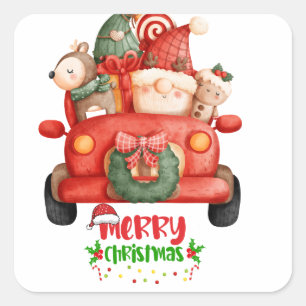 Cute Christmas Gnome Watercolor Clipart Square Sticker