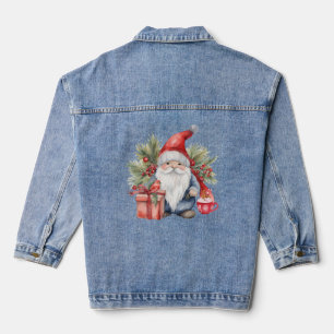 Cute Christmas Gnome Watercolor Denim Jacket