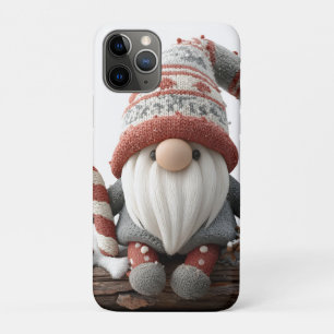 Cute Christmas Gnome with a Candy Cane on a Log iPhone 11 Pro Case
