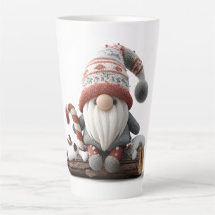 Cute Christmas Gnome with a Candy Cane on a Log Latte Mug