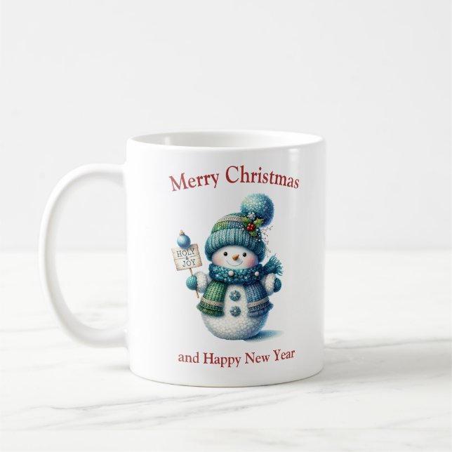 Cute Christmas gnome with blue scarf and hat Coffee Mug (Left)