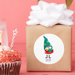 Cute Christmas Gnome with Christmas Ornaments Classic Round Sticker