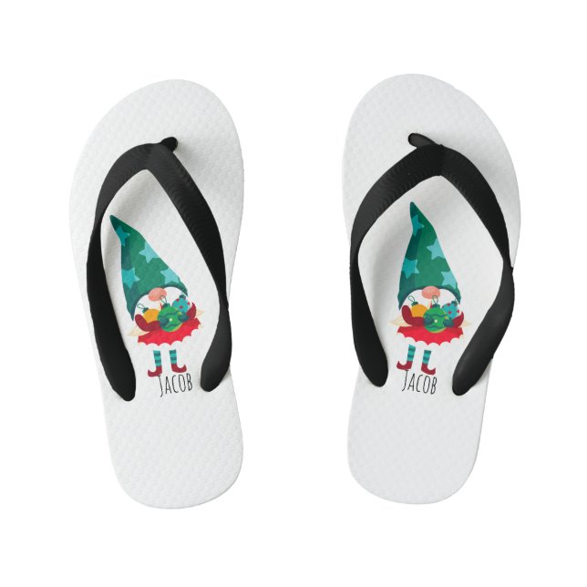 Cute Christmas Gnome with Christmas Ornaments Kid's Flip Flops (Footbed)