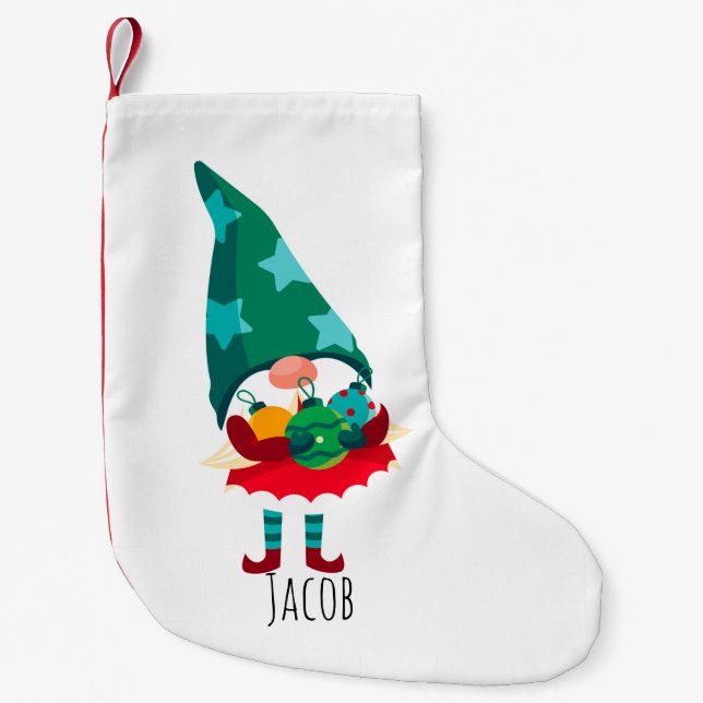 Cute Christmas Gnome with Christmas Ornaments Small Christmas Stocking (Front)