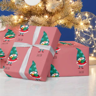Cute Christmas Gnome with Christmas Ornaments Wrapping Paper
