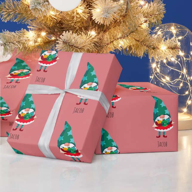 Cute Christmas Gnome with Christmas Ornaments Wrapping Paper (Holidays)