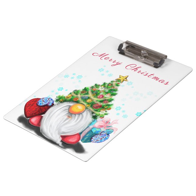 Cute Christmas Gnome with Gift Clipboard (Angled)
