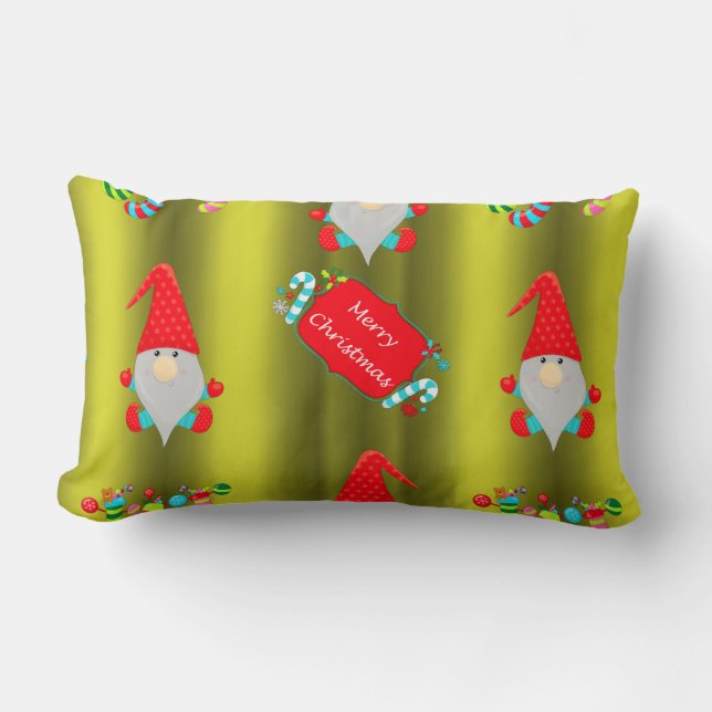 Cute Christmas Gnomes Chartreuse Green Christmas Lumbar Cushion (Front)