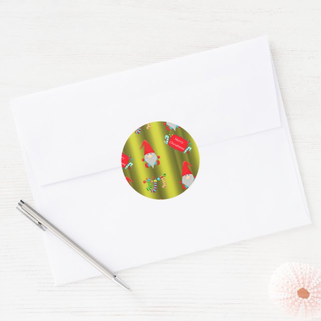 Cute Christmas Gnomes Classic Round Sticker (Envelope)