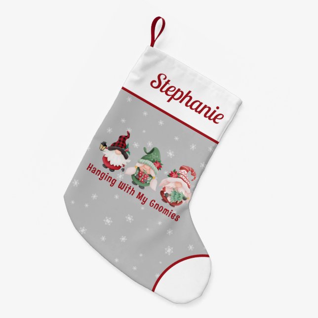 Cute Christmas Gnomes Custom Small Christmas Stocking (Front (Hanging))