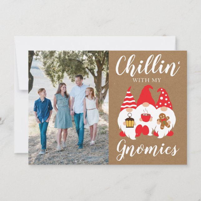 Cute Christmas Gnomes Family Photo Holiday Card (Front)