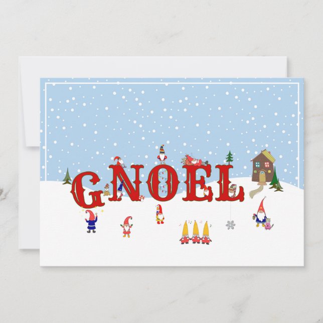 Cute Christmas Gnomes G-Noel Family 1-Photo Holiday Card (Front)