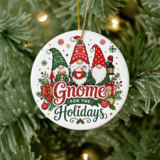 Cute Christmas Gnomes Holiday Design Ceramic Tree Decoration