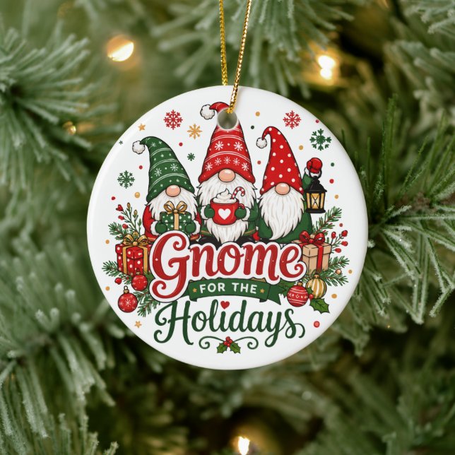 Cute Christmas Gnomes Holiday Design Ceramic Tree Decoration (Tree)