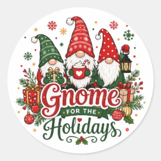 Cute Christmas Gnomes Holiday Design Classic Round Sticker
