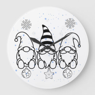 Cute Christmas Gnomes Holiday Design. Large Clock