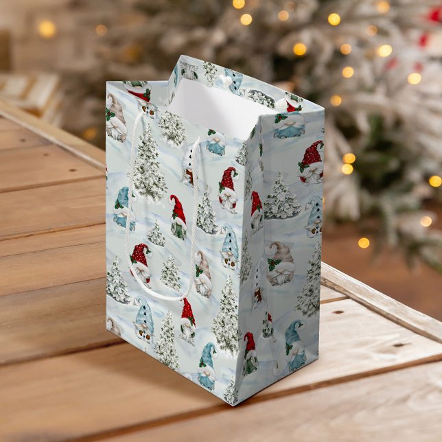 Cute Christmas Gnomes in Snow Medium Gift Bag (Creator Uploaded)