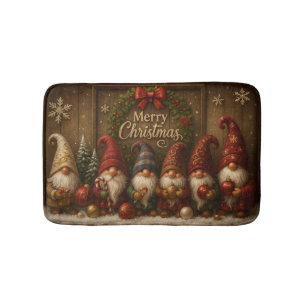 Cute Christmas Gnomes Merry Bath Mat