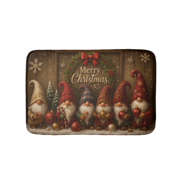 Cute Christmas Gnomes Merry  Bath Mat (Front)