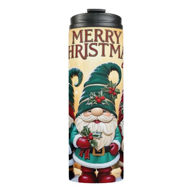 Cute Christmas Gnomes Merry Christmas Festive Thermal Tumbler (Front)