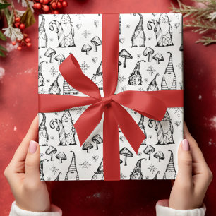 Cute Christmas Gnomes, Mushrooms & Snowflakes Wrapping Paper