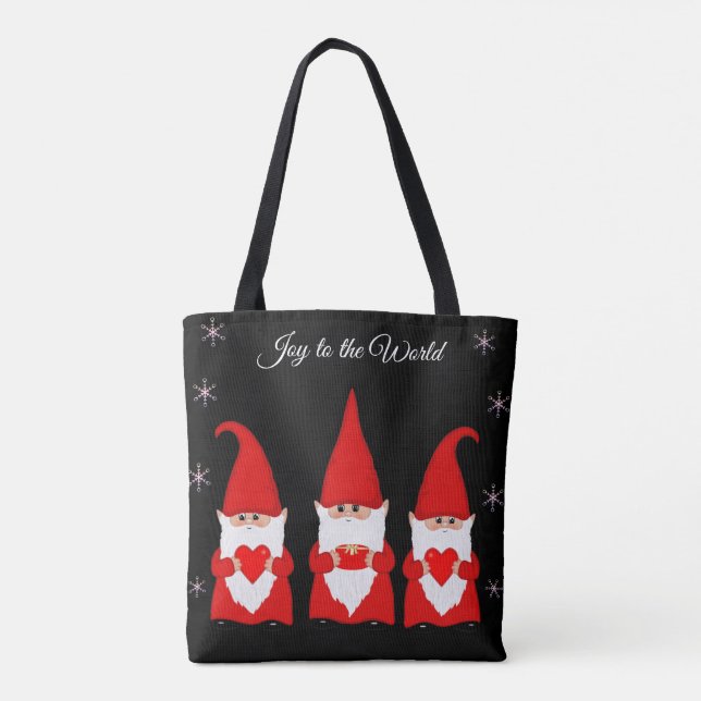 Cute Christmas Gnomes on Black Tote Bag (Back)