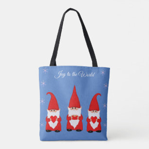 Cute Christmas Gnomes on Blue Tote Bag