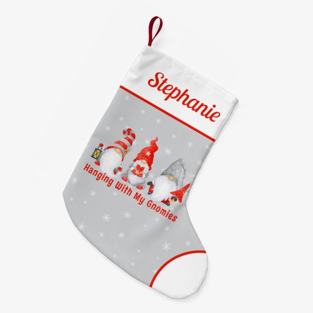 Cute Christmas Gnomes Personalised Small Christmas Stocking (Front (Hanging))
