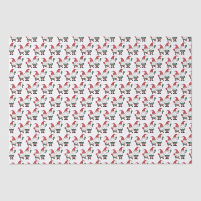 Cute Christmas Gnomes Playing Pickleball Tissue Paper (Front)