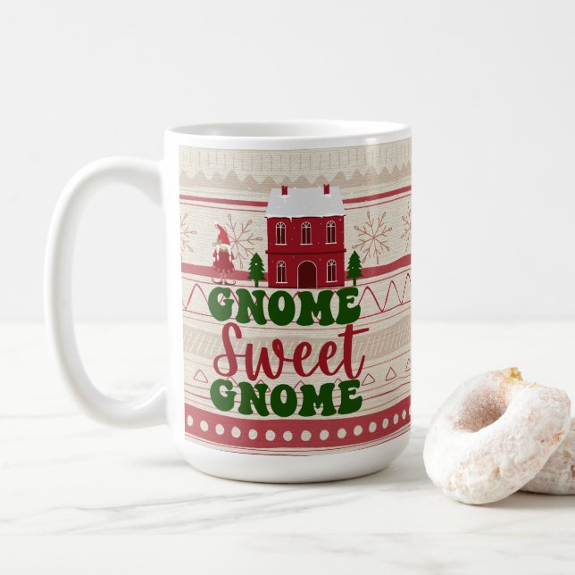 Cute Christmas gnomes red green funny pun Coffee Mug (With Donut)