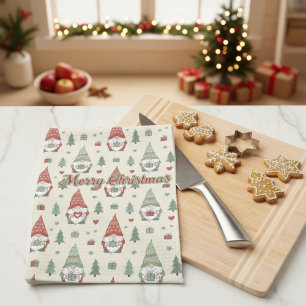 Cute Christmas Gnomes Scandinavian Kitchen Towel