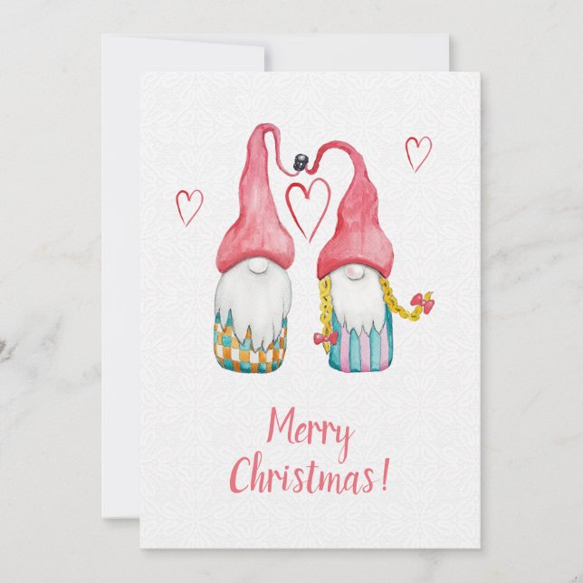 Cute Christmas Gnomes Twins Watercolor Art (Front)