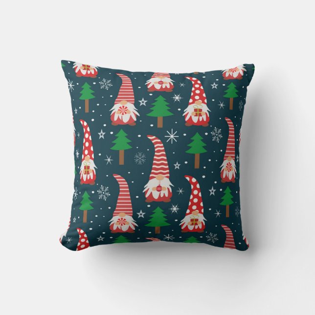 Cute Christmas Gnomes with trees and snowflakes    Cushion (Front)