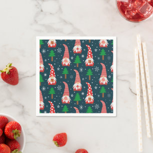 Cute Christmas Gnomes with trees and snowflakes Napkin