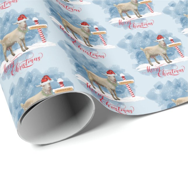 Cute Christmas Goat at North Pole Wrapping Paper (Roll Corner)
