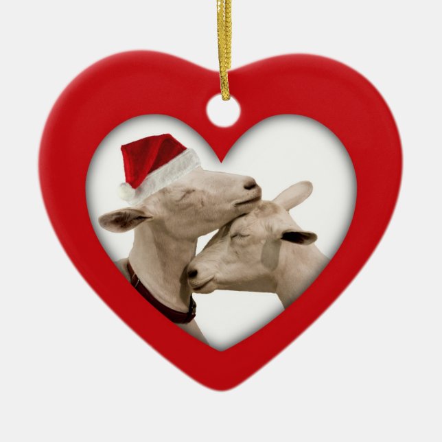 Cute Christmas Goat Couple Ceramic Tree Decoration (Front)