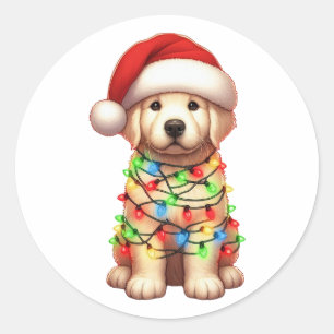 Cute Christmas Golden Retriever  Classic Round Sticker