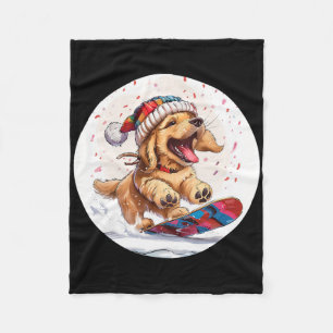 Cute Christmas Golden Retriever Dog Snowboarding S Fleece Blanket