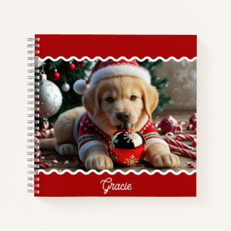 Cute Christmas Golden Retriever Puppy Personalised Notebook