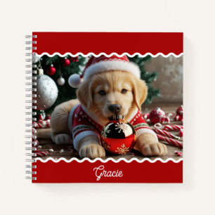 Cute Christmas Golden Retriever Puppy Personalized Notebook