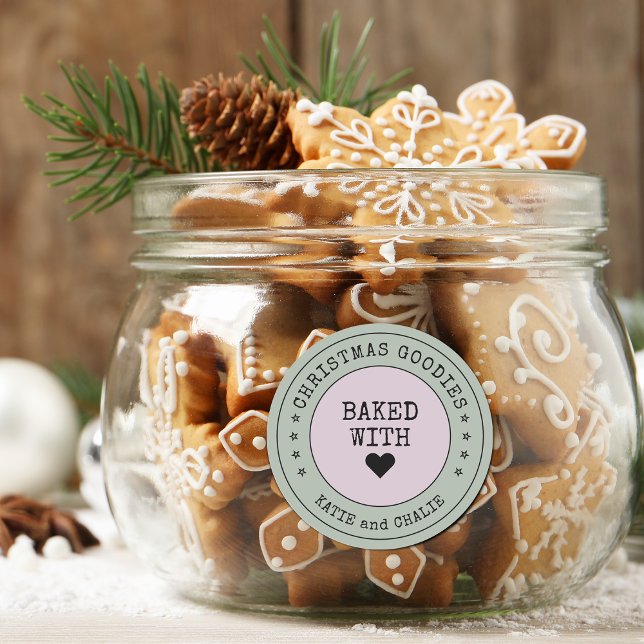 Cute Christmas Goodies Heart Personalized  Classic Round Sticker (Modern Christmas Goodies Heart Personalized Classic Round Sticker)