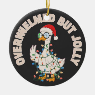 Cute Christmas Goose Wearing Santa Hat Ceramic Tree Decoration