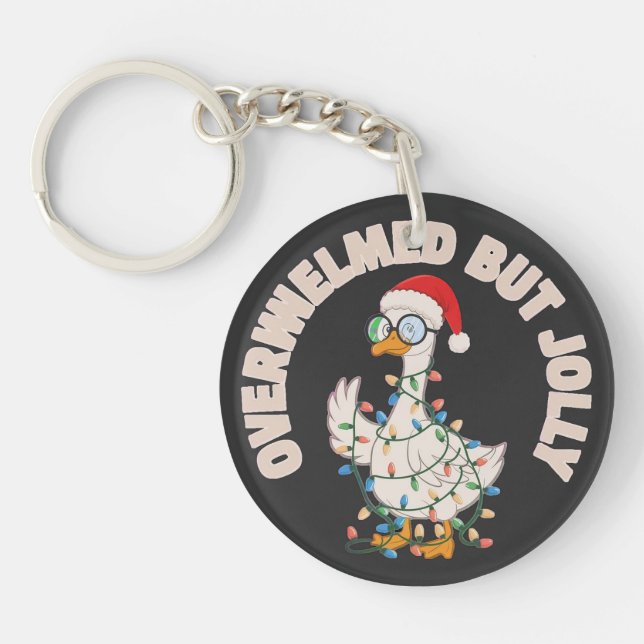 Cute Christmas Goose Wearing Santa Hat Key Ring (Front)