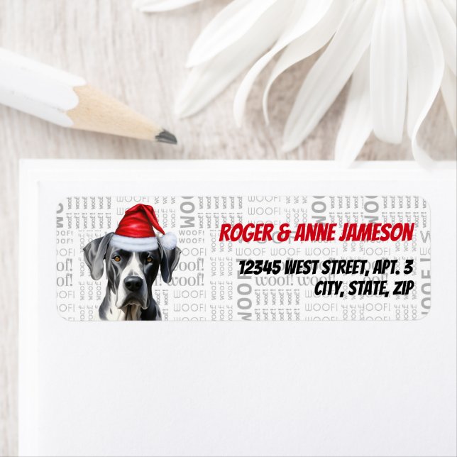 Cute Christmas Great Dane Santa Dog Return Address (Insitu)