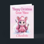 Cute Christmas Great Niece Pink Winter Mouse Holiday Card<br><div class="desc">A cute Christmas card designed for a special great / grand Niece . Design of a cute baby mouse in a pink winter coat and hat and a pale pink and white snowy background . All text can be amended as needed . Customised by changing the title and who for...</div>