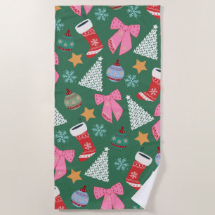 Cute Christmas Green Beach Towel
