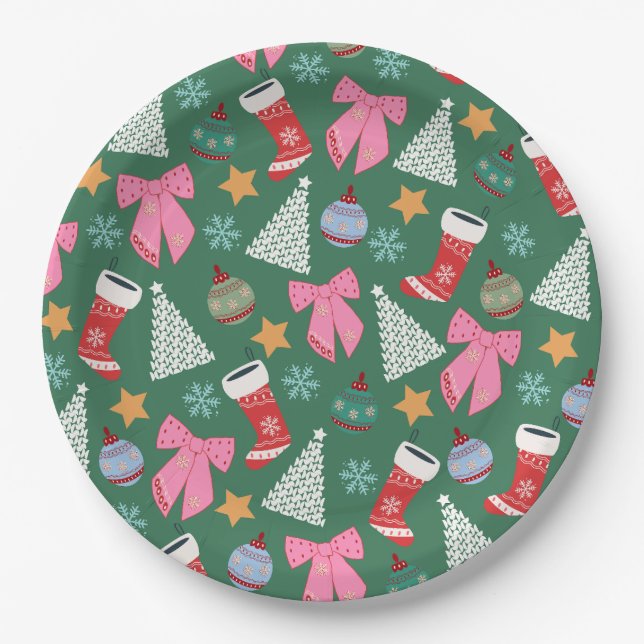 Cute Christmas Green Paper Plate (Front)