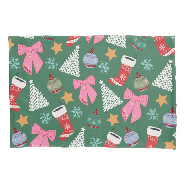 Cute Christmas Green Pillowcase (Front)