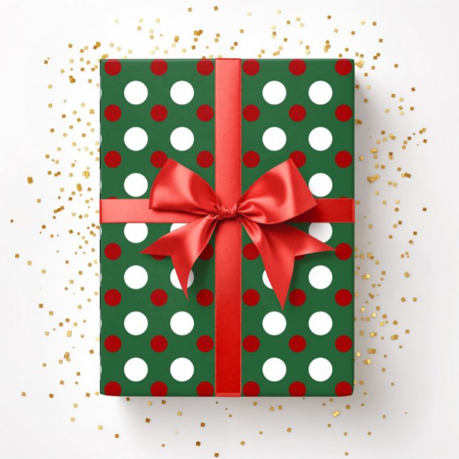 Cute Christmas Green Red Polka Dots Pattern  Wrapping Paper (Cute Christmas Green Red Polka Dots Pattern Wrapping Paper)